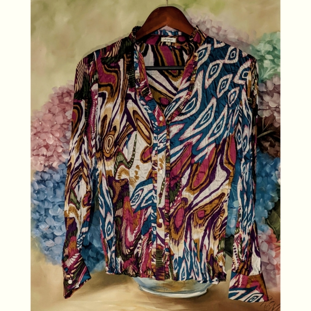 Agora Button Up Blouse Long Sleeve Size Small - Picture 2 of 7